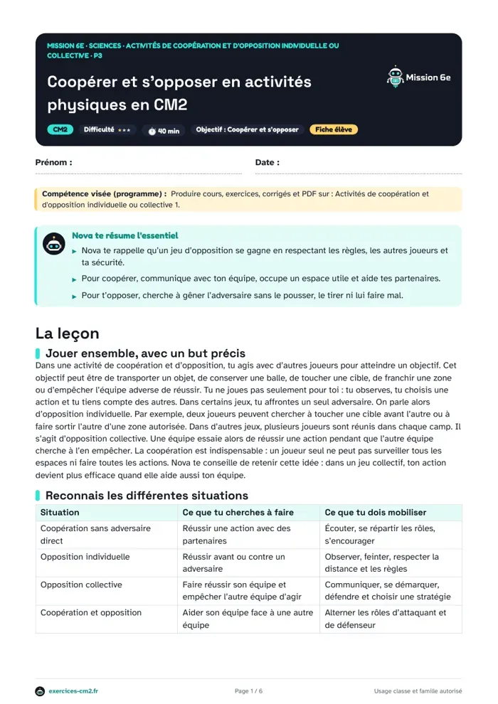 Aperçu du PDF à imprimer : Coopérer et s’opposer en activités physiques en CM2