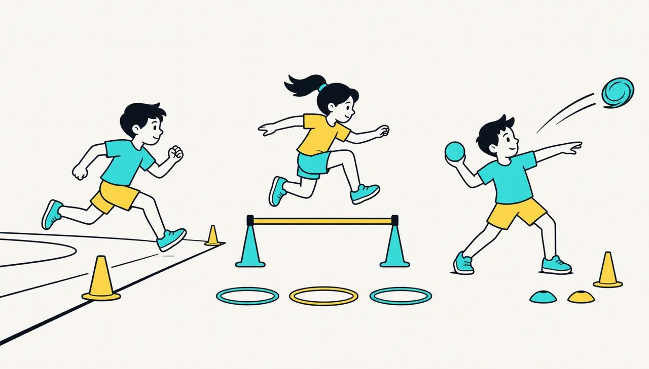 Activités athlétiques : courir, sauter, lancer, illustration Mission 6e