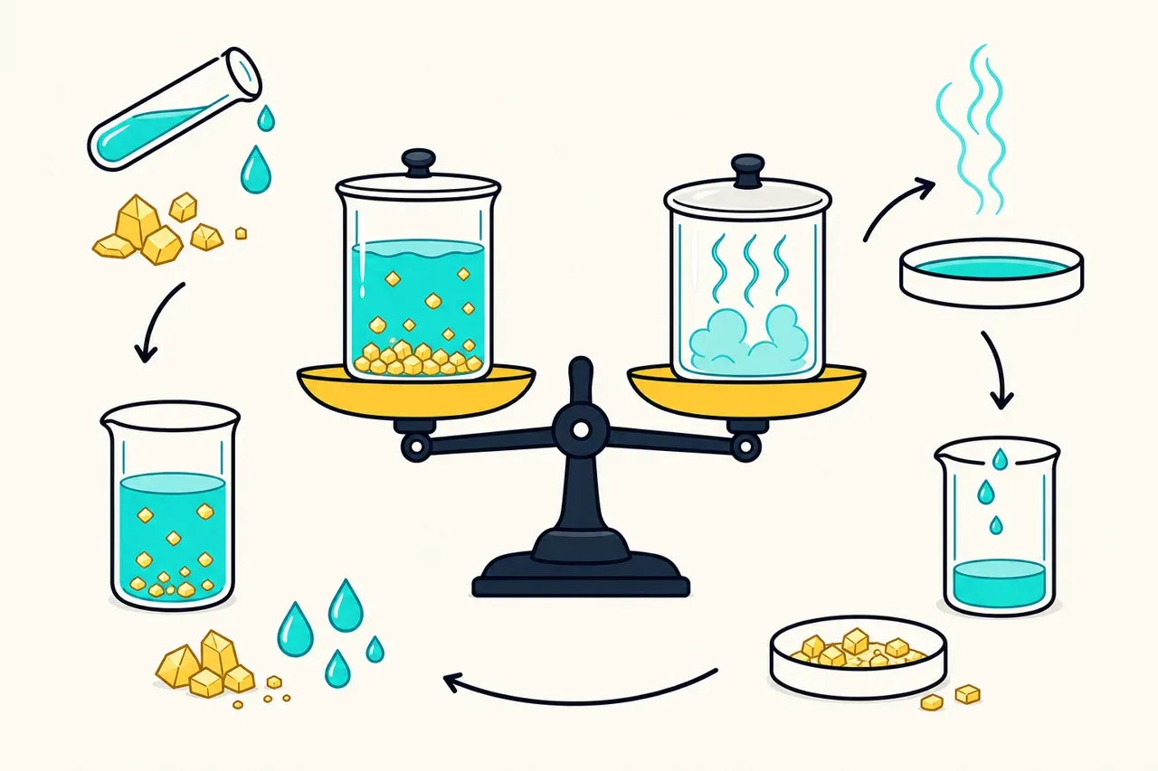 Dissolution, évaporation et conservation de la masse, illustration Mission 6e