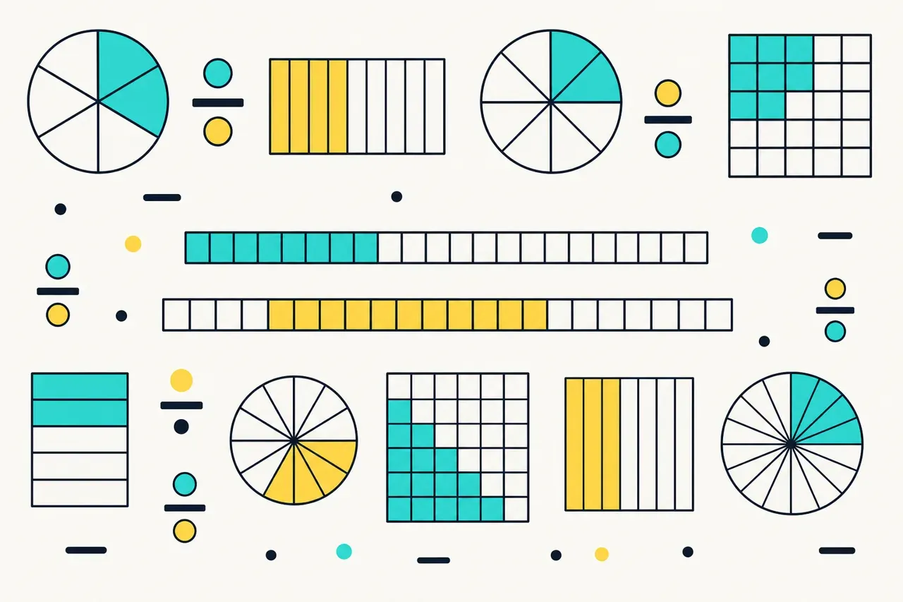 Lire, écrire et représenter des fractions (dénominateur jusqu'à 60) — illustration Mission 6e