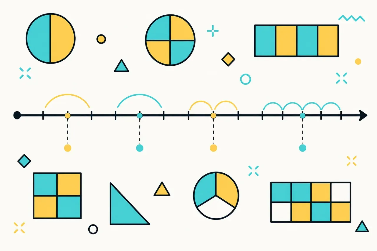 Fractions sur la demi-droite graduée, illustration Mission 6e