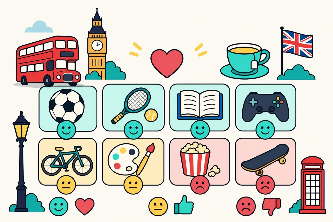 Goûts, loisirs et sports (like, love, hate) — illustration Mission 6e