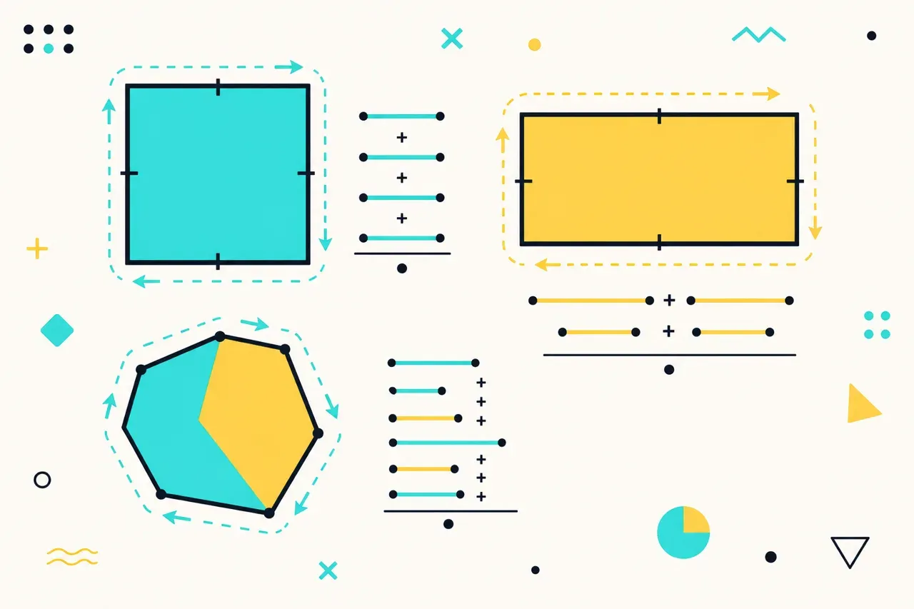 Le périmètre : sens et calcul raisonné (carré, rectangle, polygones) — illustration Mission 6e