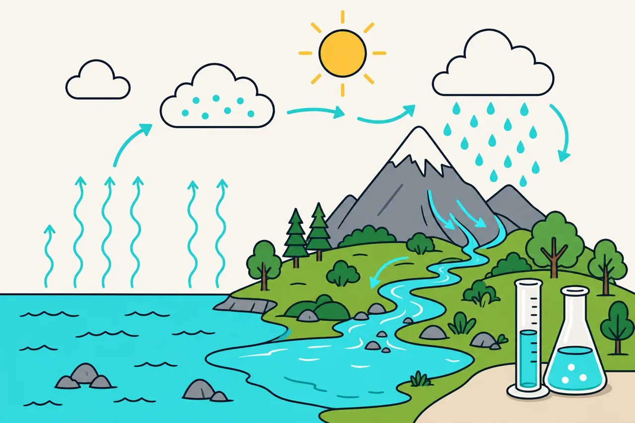 Le cycle de l'eau dans la nature, illustration Mission 6e