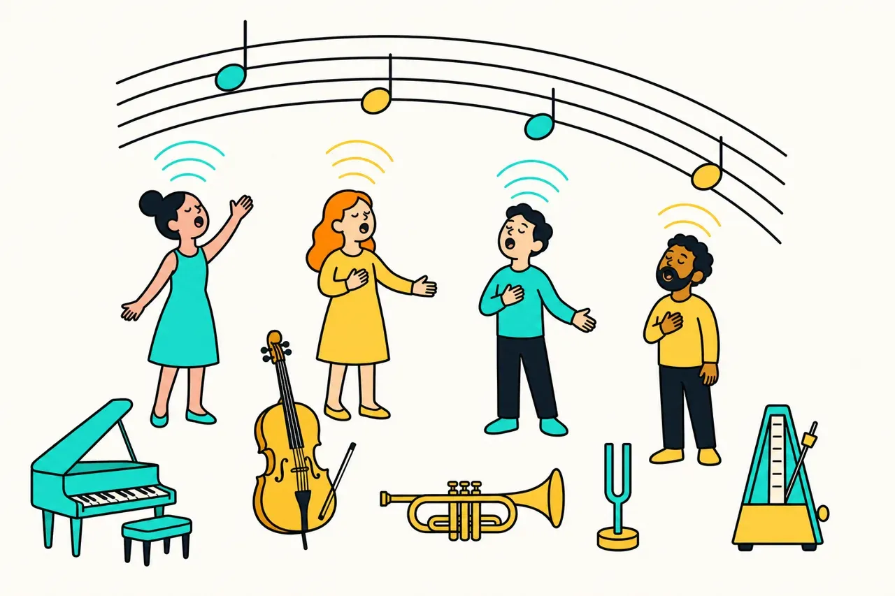 Les types de voix (soprano, alto, ténor, basse), illustration Mission 6e