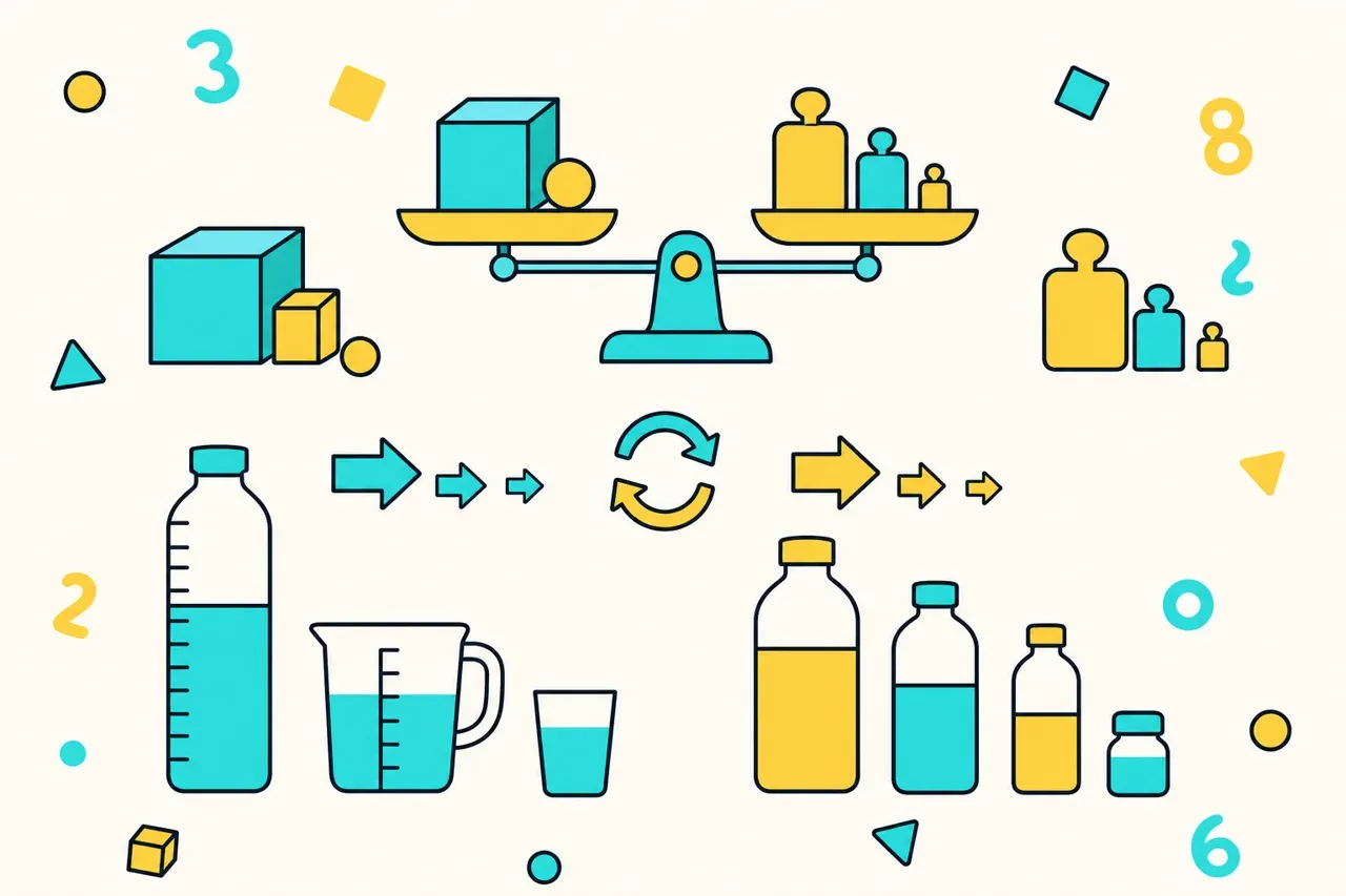 Unités de masse et de contenance : relations et conversions, illustration Mission 6e