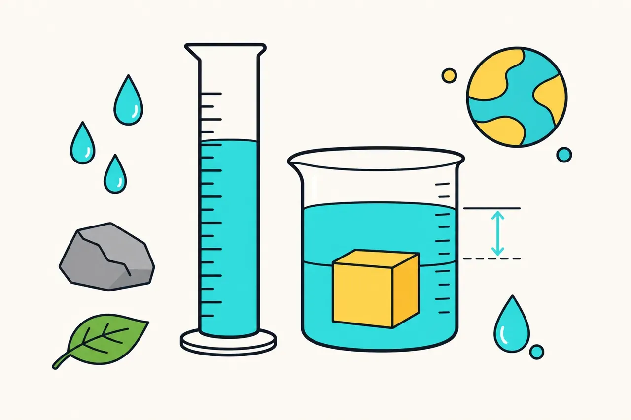 Le volume : mesurer un liquide et un solide, illustration Mission 6e