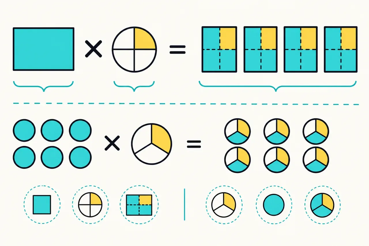 Multiplier un nombre entier par une fraction, illustration Mission 6e