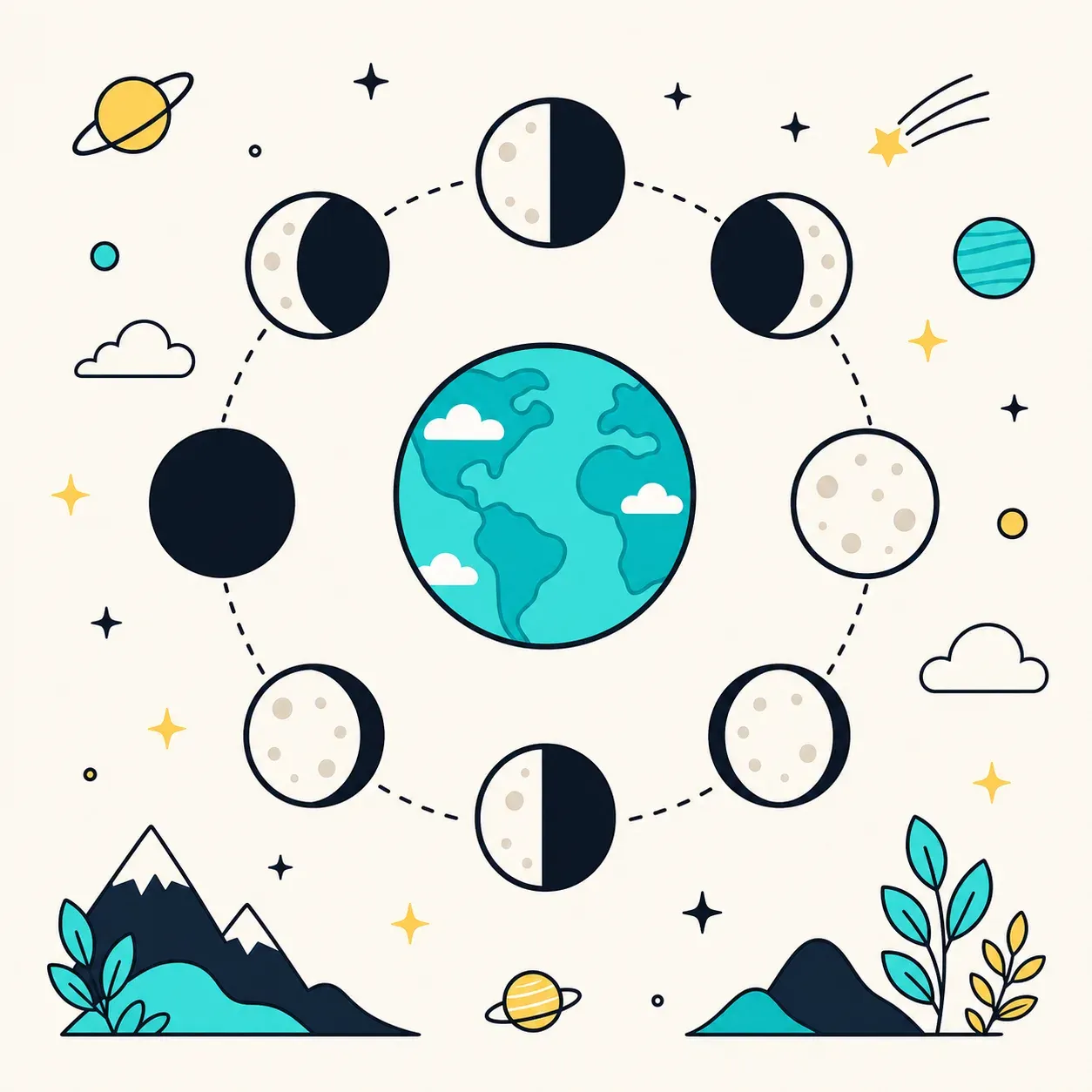 Les phases de la Lune, illustration Mission 6e