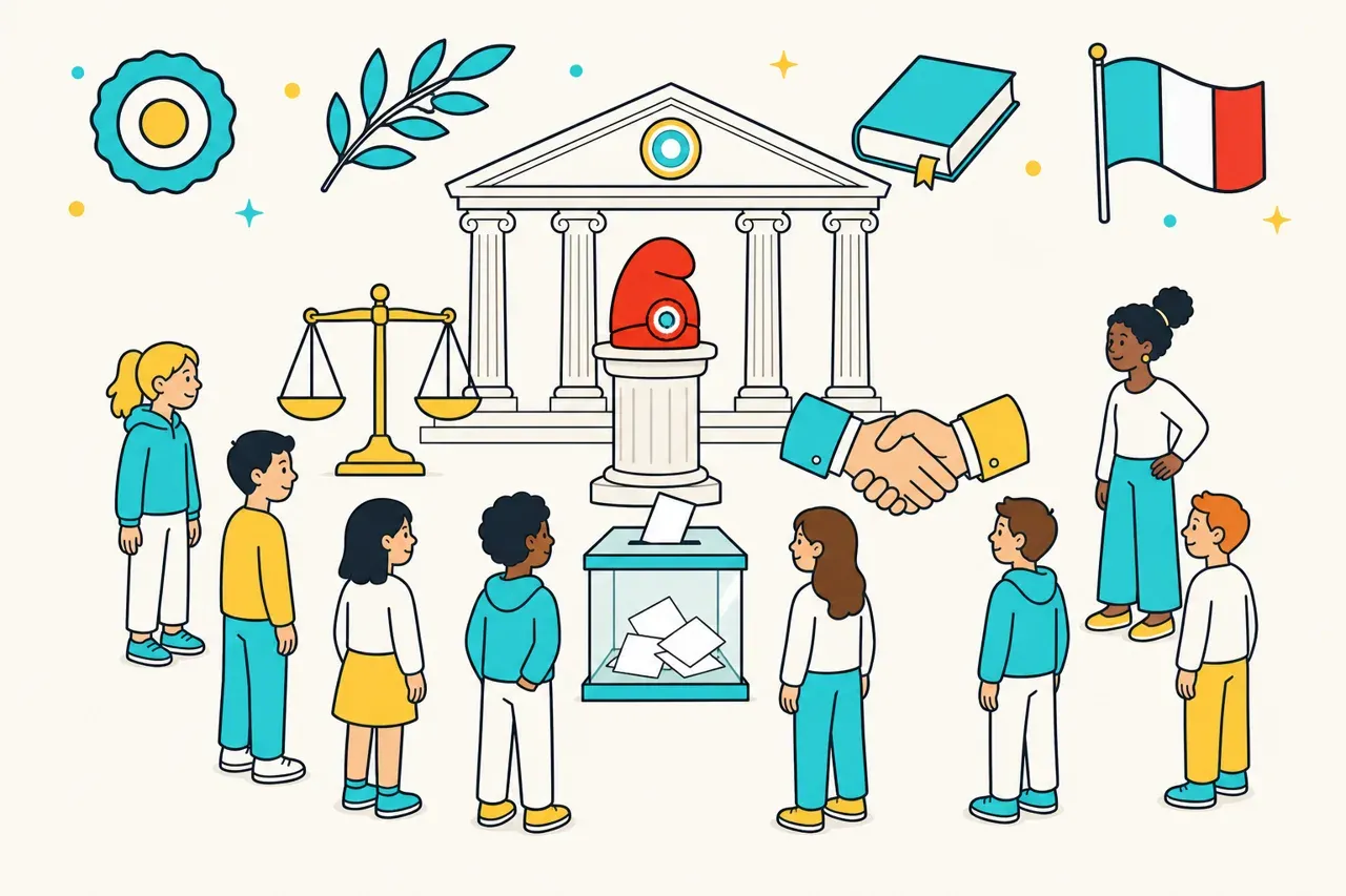 Des républiques, une démocratie : libertés, droits et devoirs, illustration Mission 6e