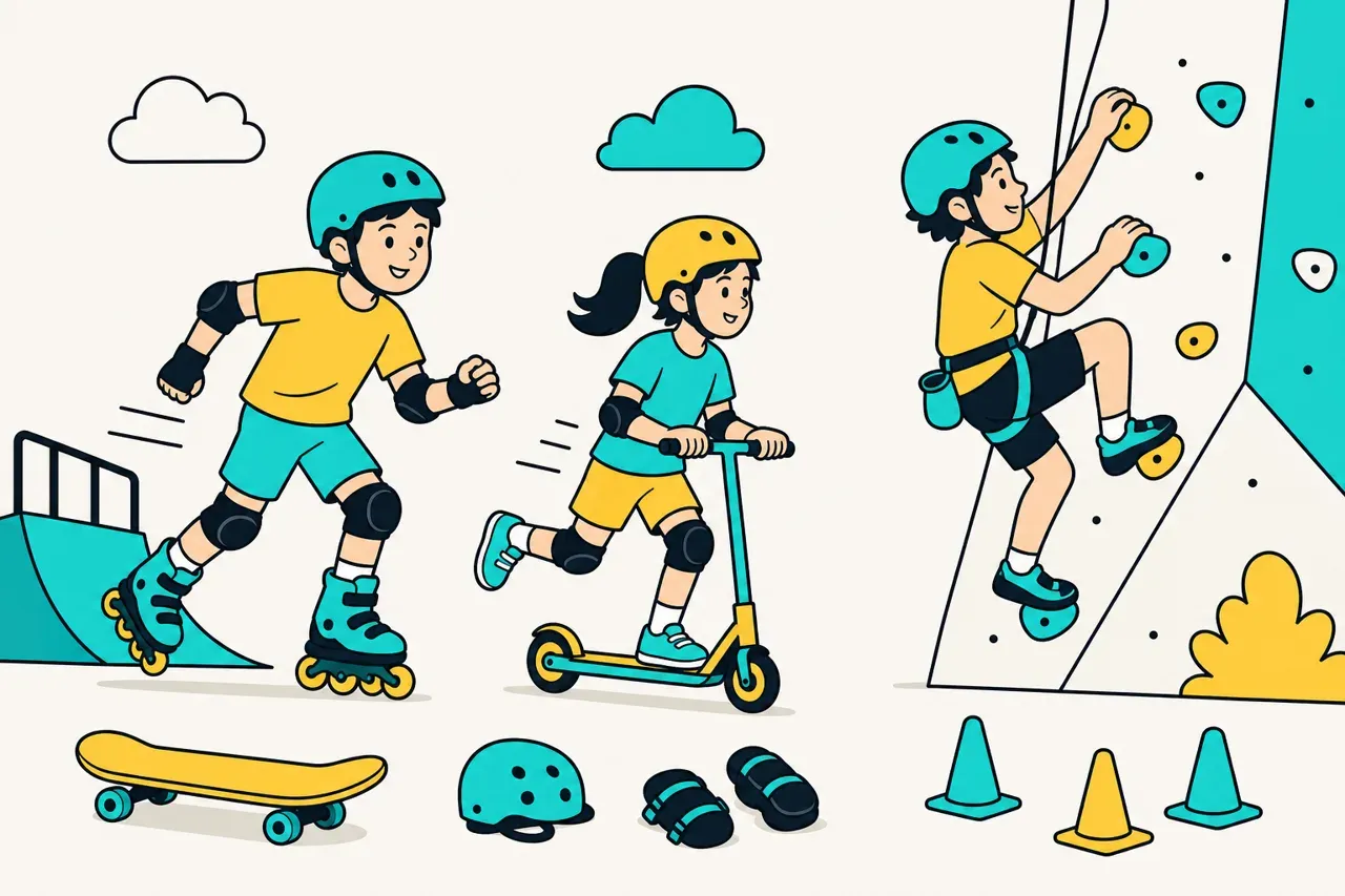 Activités de roule, glisse ou escalade, illustration Mission 6e