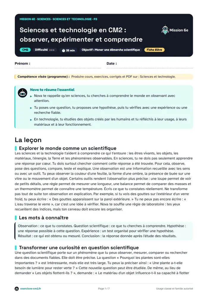Aperçu du PDF à imprimer : Sciences et technologie en CM2 : observer, expérimenter et comprendre