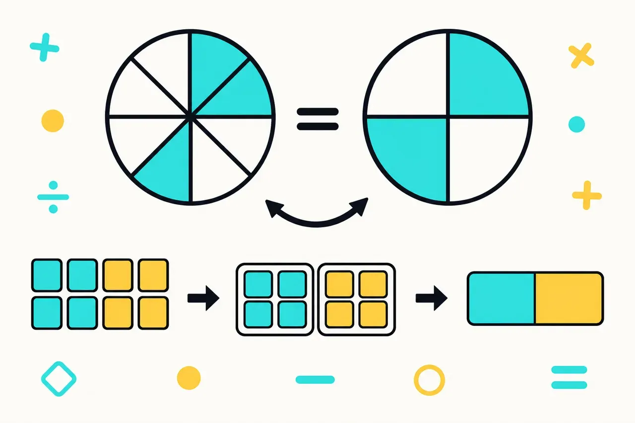 Simplifier une fraction, illustration Mission 6e