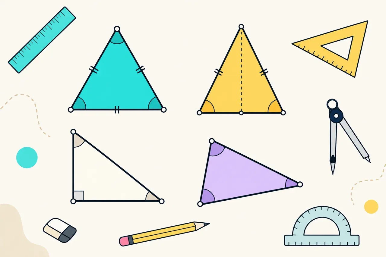 Les triangles : reconnaître, nommer, propriétés — illustration Mission 6e
